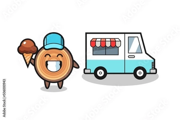 Fototapeta Mascot cartoon of wood grain with ice cream truck