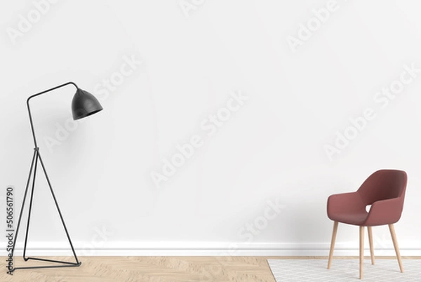 Fototapeta chair and lamp in front of the wall