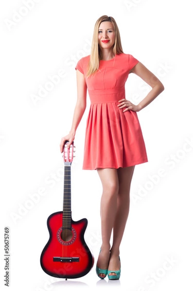 Obraz Female guitar player isolated on white