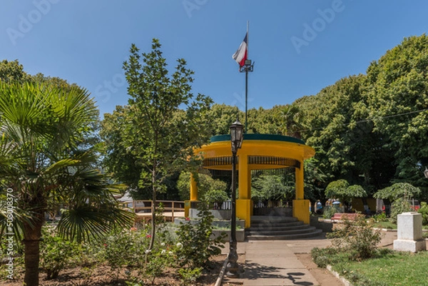 Fototapeta yellow pavilion, Plaza de Armas, Santa Barbara, Bio Bio Region, Chile