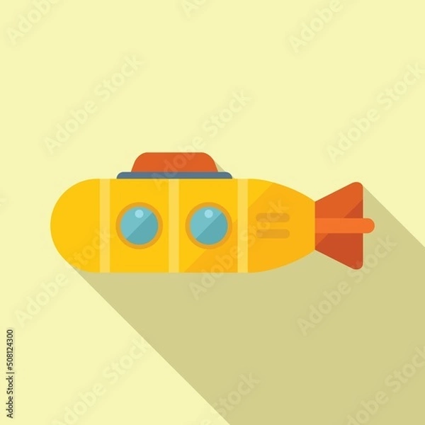 Fototapeta Cute submarine icon flat vector. Sea bathyscaphe