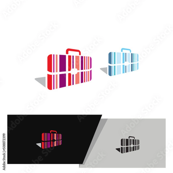 Fototapeta colorful suitcase with stripes logo or pictogram in red and blue color