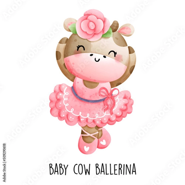 Fototapeta baby girl cow ballerina. Vector illustration