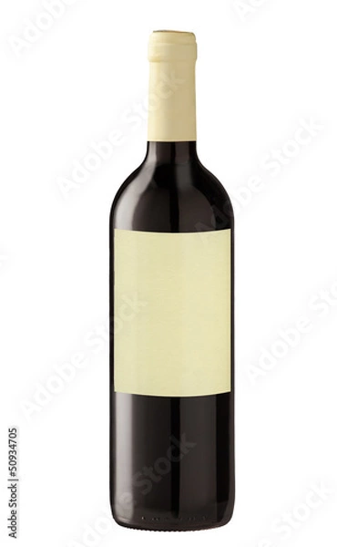 Fototapeta Red wine bottle isolated with blank label.