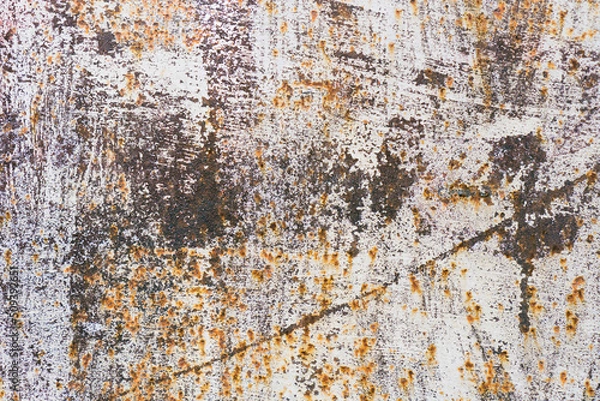 Fototapeta Old scratched and rusty painted metal surface, background texture. Texture of metal rusty wall