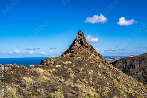 Fototapeta The finger of god, rock formation on the coast of Agaete, Roque Guayedra, Gran Canaria, Spain