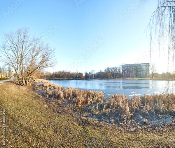 Fototapeta Top view of the summer lake Veska, the city of Kaliningrad.