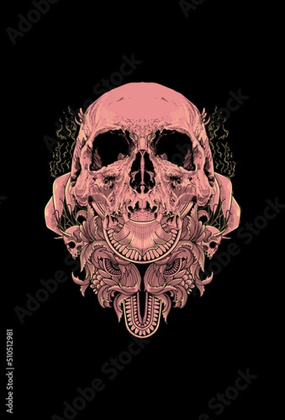 Fototapeta Skull with hand and ornament artwork illustration