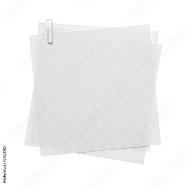 Fototapeta Paper notes with clip isolated on white