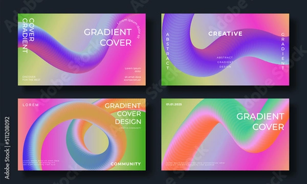 Fototapeta Abstract fluid gradient cover template. Set of modern poster with vibrant graphic color, colorful, dynamic shapes. Gradient background design for brochure, flyer, wallpaper, banner, business card.