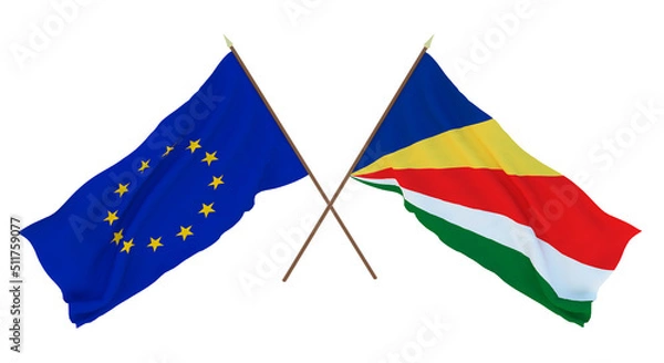 Fototapeta Background for designers, illustrators. National Independence Day. Flags The European Union and  Seychelles