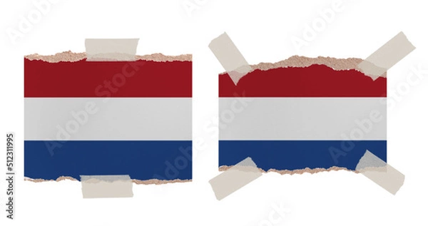 Fototapeta Ripped paper backgrounds in colors of national flag isolated on white. Netherlands