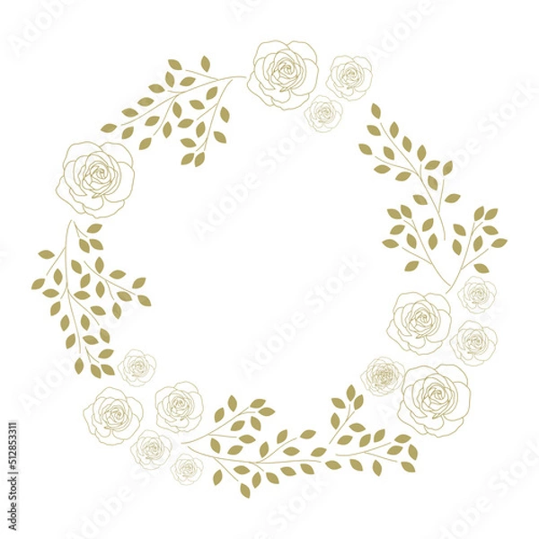 Fototapeta golden floral wreath, rose flowers