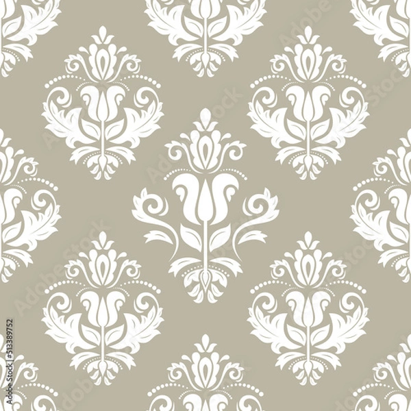 Fototapeta Classic seamless white pattern. Damask orient white ornament. Classic vintage background. Orient ornament for fabric, wallpaper and packaging