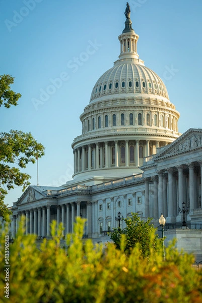 Obraz Partial View of the United States Capitol Building on a sunny Summer Day with blue Sky