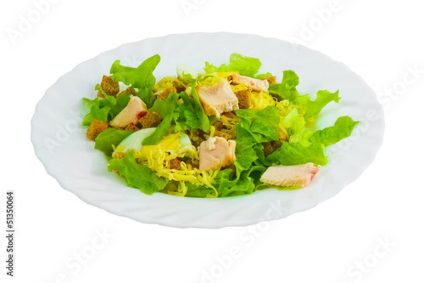 Fototapeta cheese sausage and bread salad isolated on a white background cl