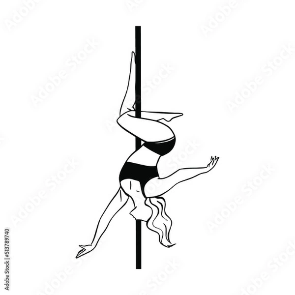 Fototapeta Pole dancing woman silhouette. Fitness concept.