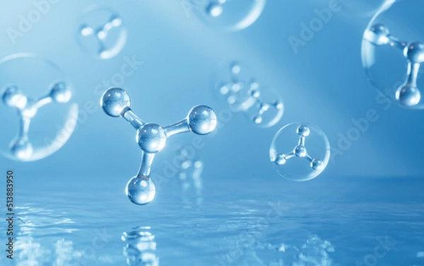 Obraz Molecules on the water, 3d rendering.