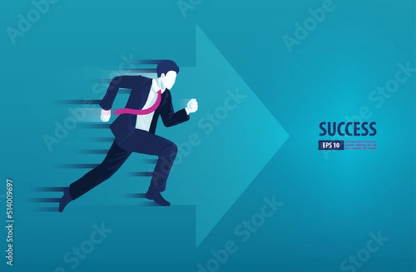 Fototapeta Business arrows concept with businessman running to success. acceleration for gain a profit sales. background vector illustration