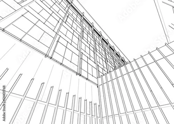 Fototapeta Architectural sketch of modern building