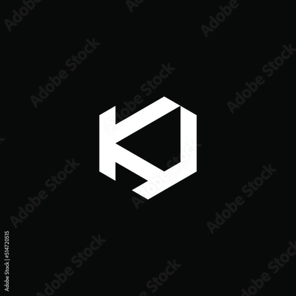 Fototapeta Alphabet letters, initials, monogram, geometric minimalist logo K, J, KJ, JK. Hexagon logo vector. Icon, typography