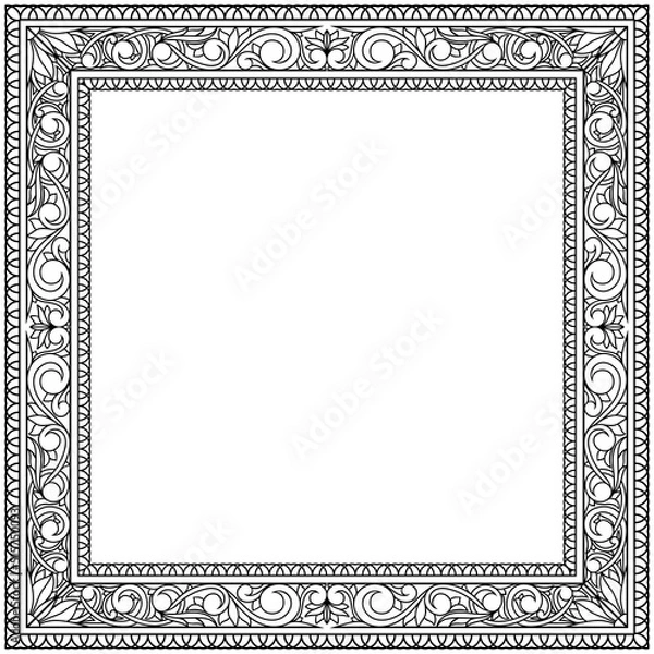 Fototapeta Decorative black and white ornate retro floral blank frame