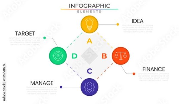 Fototapeta Five steps timeline infographic elements plan concept design vector with icons. Business workflow network project template for presentation and report.	