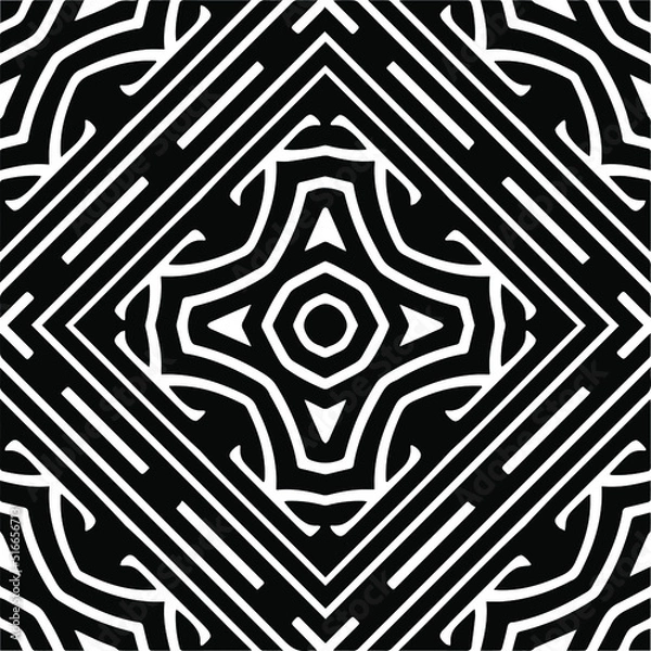 Obraz Abstract geometric seamless pattern. Black and white vector background. black mandala.