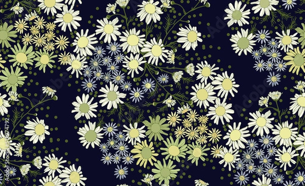 Fototapeta Flowers and leaves in vintage style, seamless pattern	