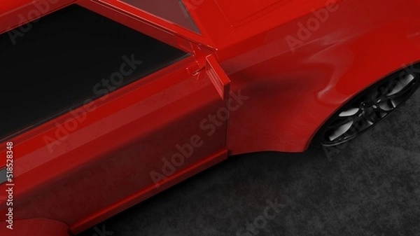 Fototapeta Sport SUV car red color model in dark scene 3D rendering off-road vehicle wallpaper backgrounds