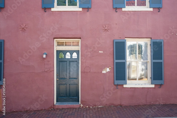 Fototapeta Vintage Looking Front Door Window and Shutters from an Old House