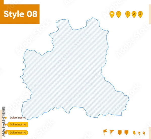 Fototapeta Lipetsk Region, Russia - grid map isolated on white background. Outline map. Simple line, vector map.