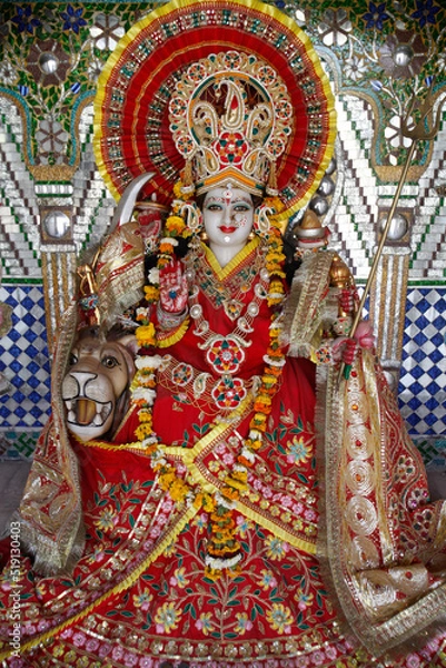 Fototapeta Goddess Durga, also known as Sherawali Mata (one who rides on the Sher or Lion)