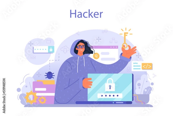 Fototapeta Hacker concept. Cyber attack, thief stealing personal data and money