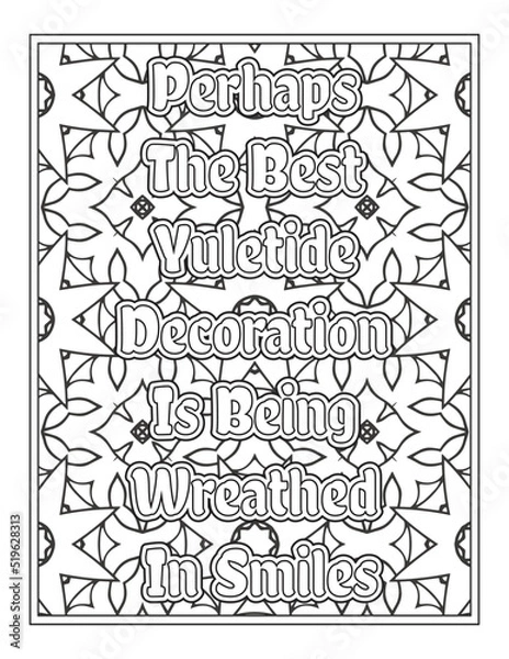 Fototapeta Christmas Quotes Coloring Book Page, inspirational words coloring book pages design. Positive Quotes design