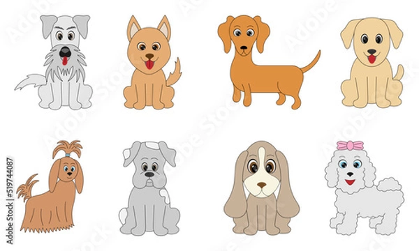 Fototapeta set of cartoon dogs in brown and gray
