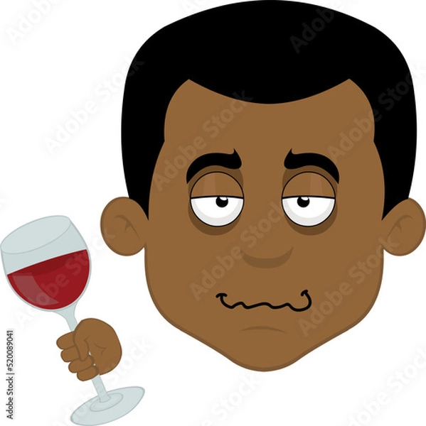 Fototapeta Vector illustration of the face of a drunk cartoon man with a glass of wine in his hand