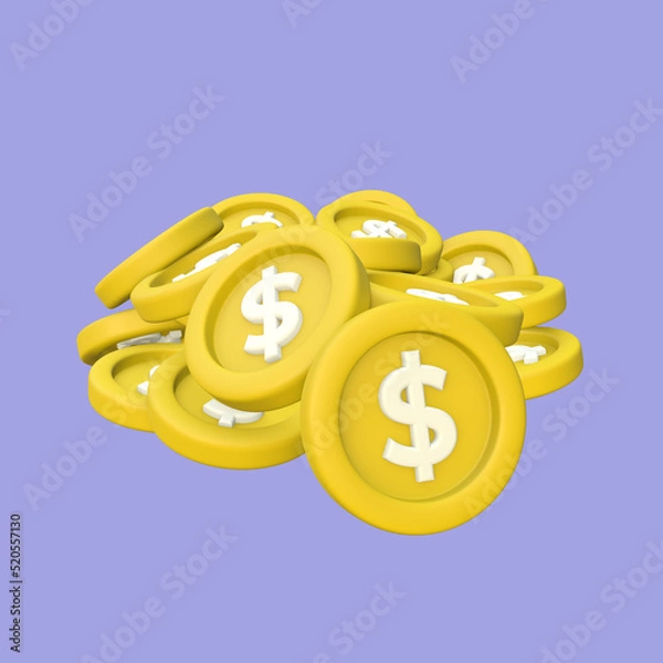 Obraz Stylized Pile of Coins 3D Illustration