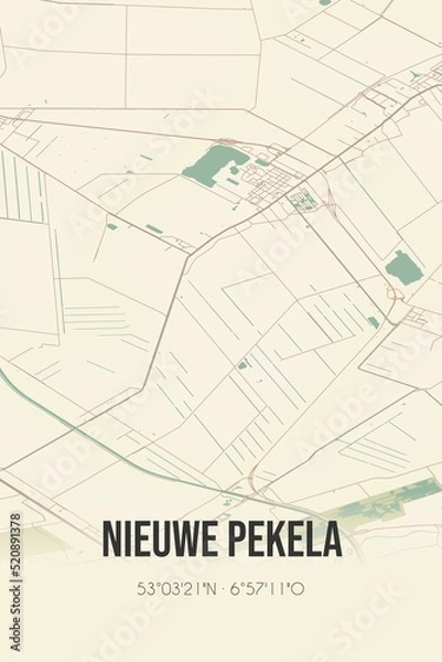 Fototapeta Retro Dutch city map of Nieuwe Pekela located in Groningen. Vintage street map.