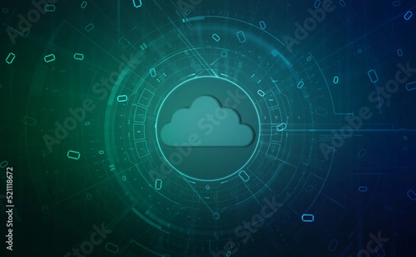 Fototapeta 2d illustration of Cloud computing, Digital Cloud computing Concept background. Cyber technology, internet data storage, database and data server concept