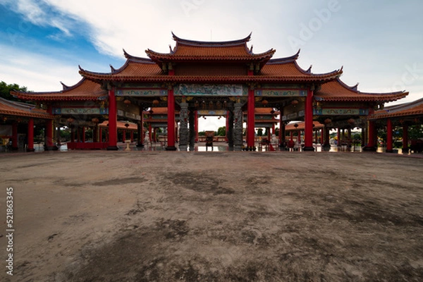 Fototapeta Samut Prakan District, Samut Prakan, Thailand, July 16, 2022 : Wat Dhammakatanyu (Xian Lo Dai Tien Gong).  Nicely built Ancient Chinese Temple with quiet and peaceful environment.