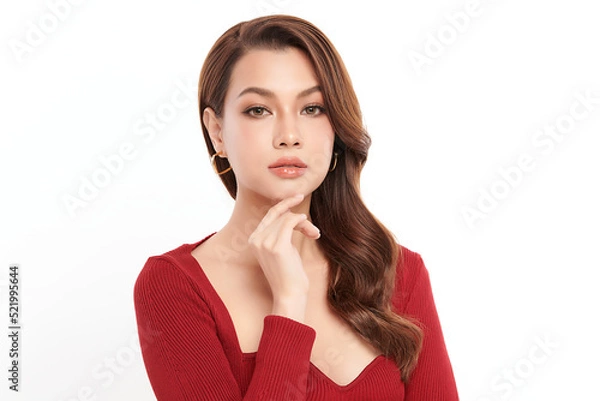 Fototapeta Beautiful young asian woman with clean fresh skin on white background, Face care, Facial treatment, Cosmetology, beauty and spa, Asian women portrait.