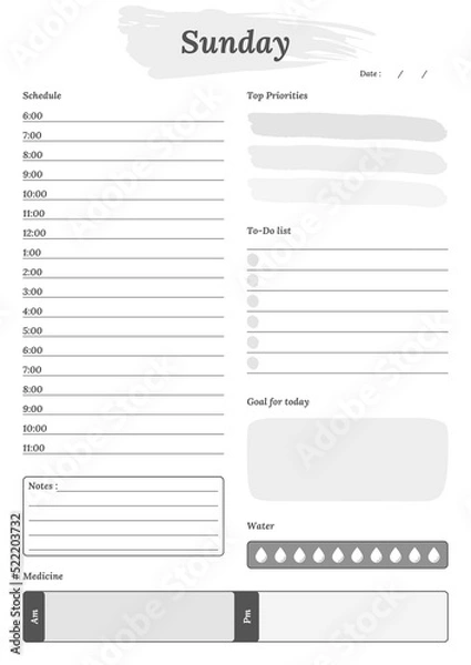 Fototapeta Modern Sunday planner template set. Set of planner and to do list. Monthly, weekly, daily planner template. Vector illustration.