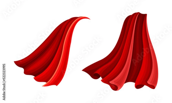 Fototapeta Flying red capes set. Carnival cloak, costume for superhero or vampire cartoon vector illustration