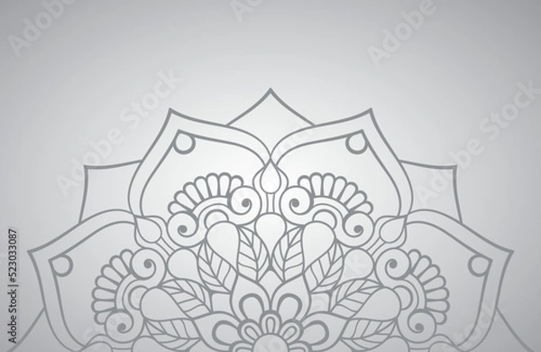 Fototapeta Indian doodle pattern for indian mehendi henna tattoo. vector. Round black mandala on whte isolated bakground. Mandala with floral elements. Yoga and meditation template. Mandala for coloring