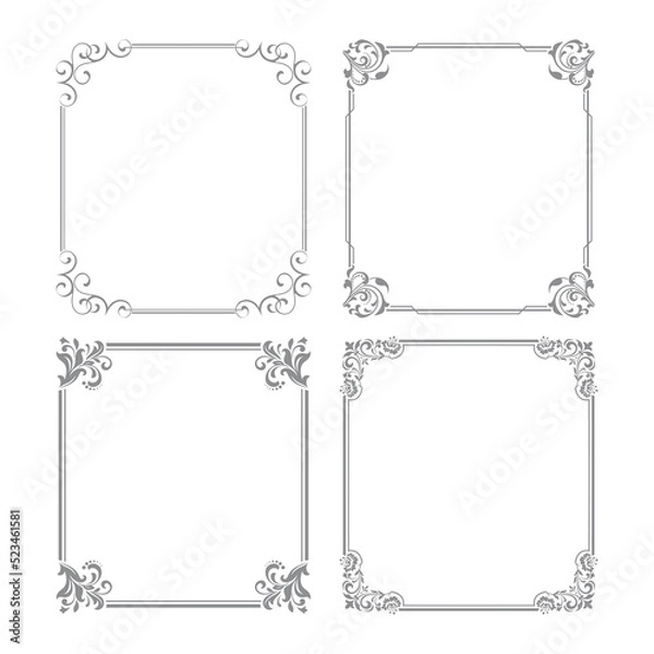 Fototapeta Set of decorative frames Elegant vector element for design in Eastern style, place for text. Floral gray and white borders. Lace illustration for invitations and greeting cards