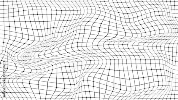 Fototapeta Abstract curved perspective grid. Vector background distorted wireframe wave. Technology surface mesh. Curved lines.