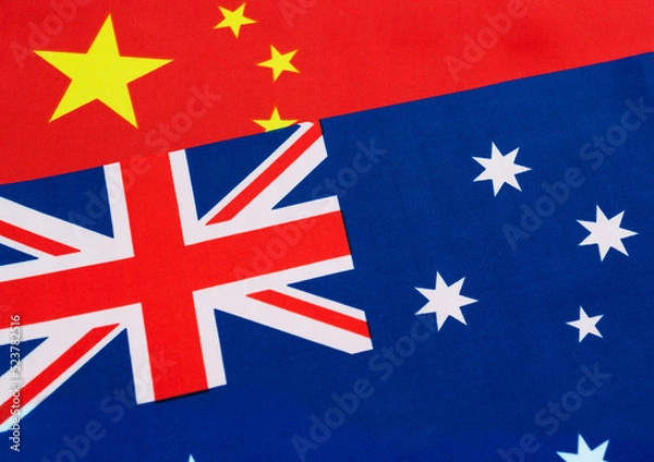 Fototapeta Chinese and Australian national flags together