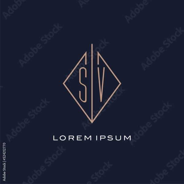 Fototapeta Monogram SV logo with diamond rhombus style, Luxury modern logo design