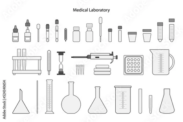 Fototapeta Set of medical laboratory and healthcare icons. Simple line art style icons pack. Vector illustration